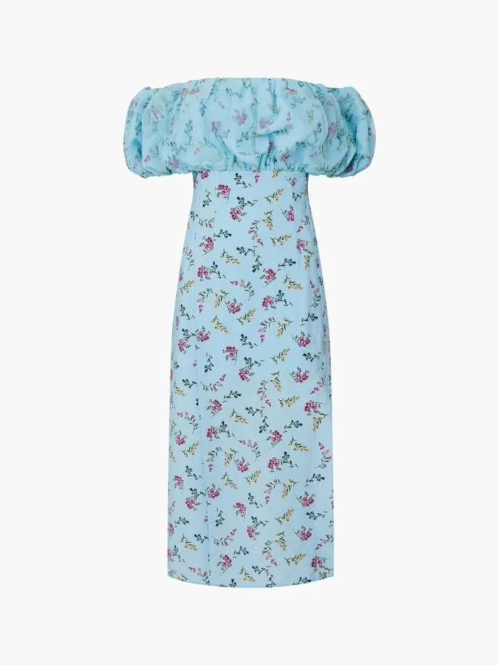 French Connection Floriana Ciarra Organza Bardot Midi Dress Cashmere Blue Women Dresses