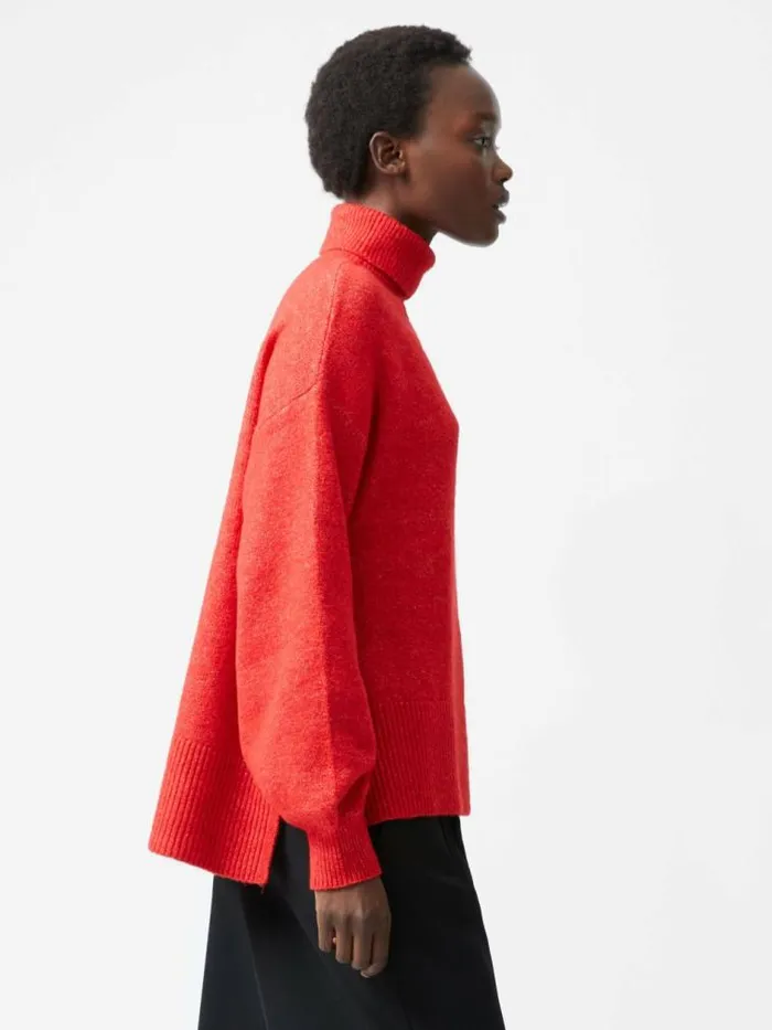 French Connection Funnel Neck Stepped Hem Jumper Red Women Jumpers and Cardigans French Connection Funnel Neck Stepped Hem Jumper Red Women Jumpers and Cardigans