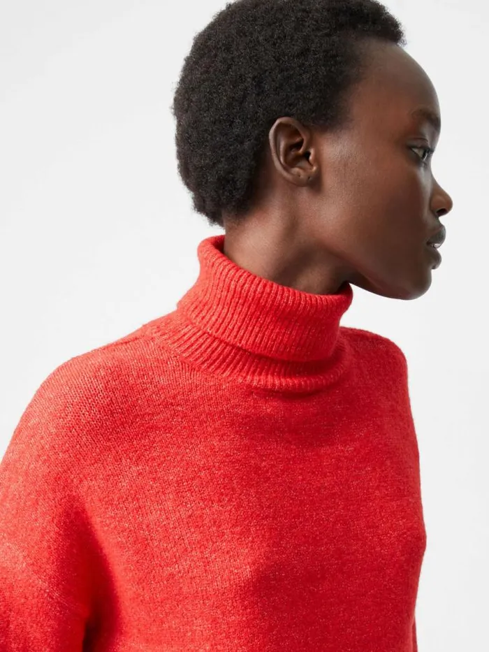 French Connection Funnel Neck Stepped Hem Jumper Red Women Jumpers and Cardigans