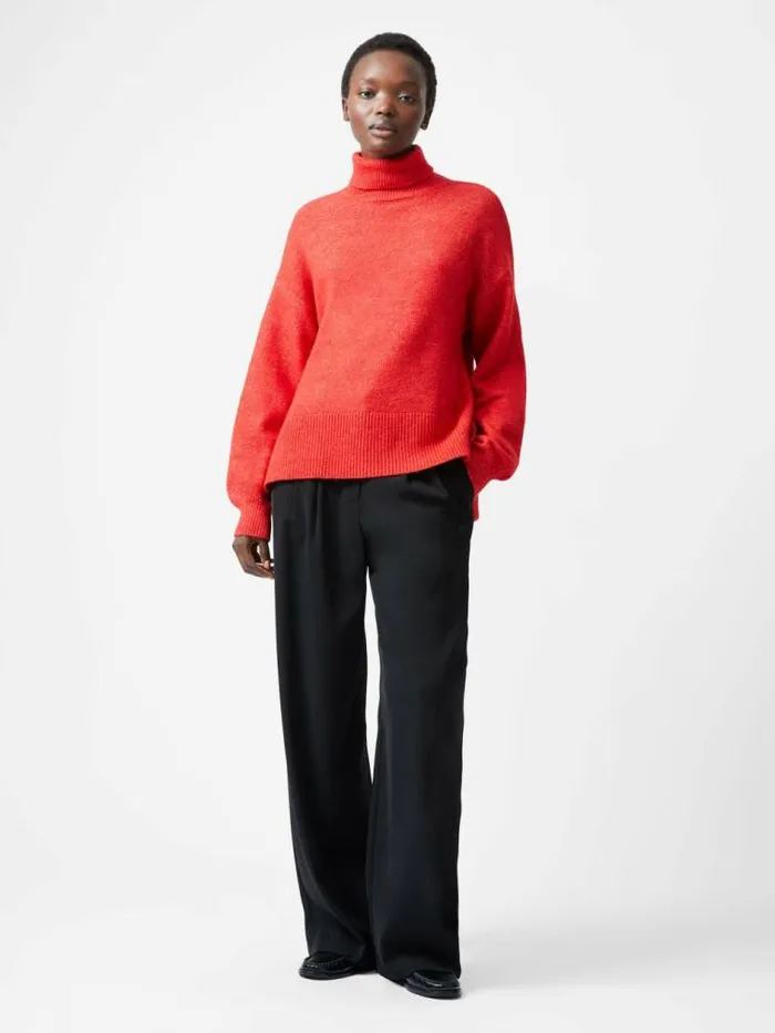 French Connection Funnel Neck Stepped Hem Jumper Red Women Jumpers and Cardigans