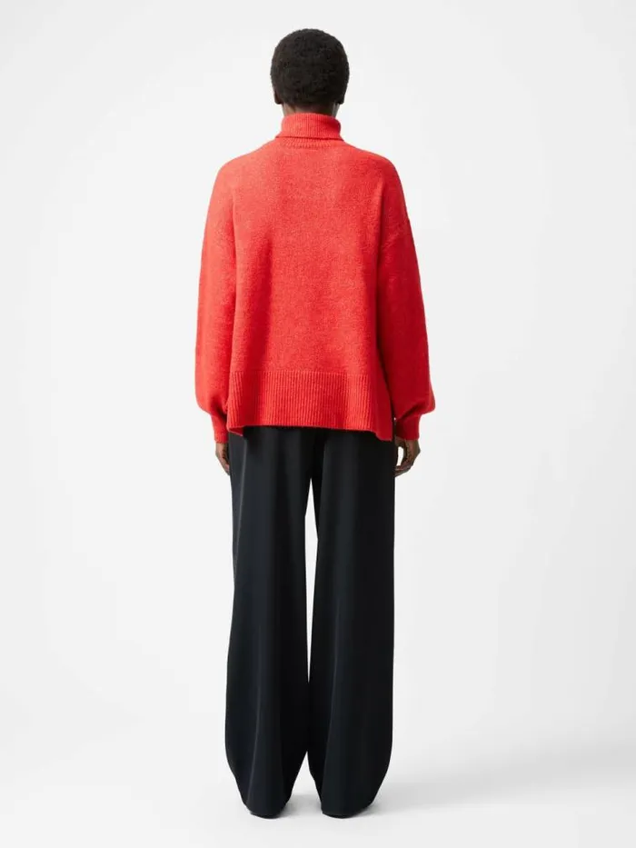 French Connection Funnel Neck Stepped Hem Jumper Red Women Jumpers and Cardigans