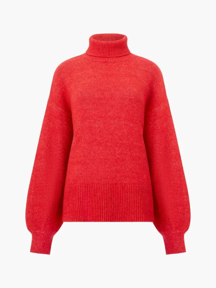 French Connection Funnel Neck Stepped Hem Jumper Red Women Jumpers and Cardigans