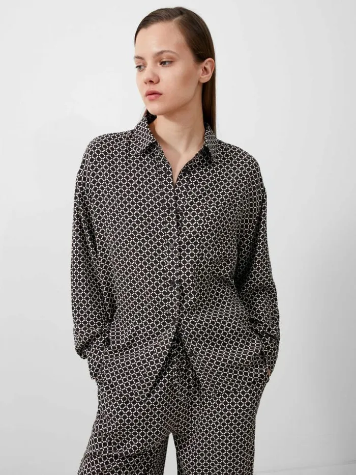 French Connection Geo ButtonDown Shirt Choc Torteclas Crea Women Tops