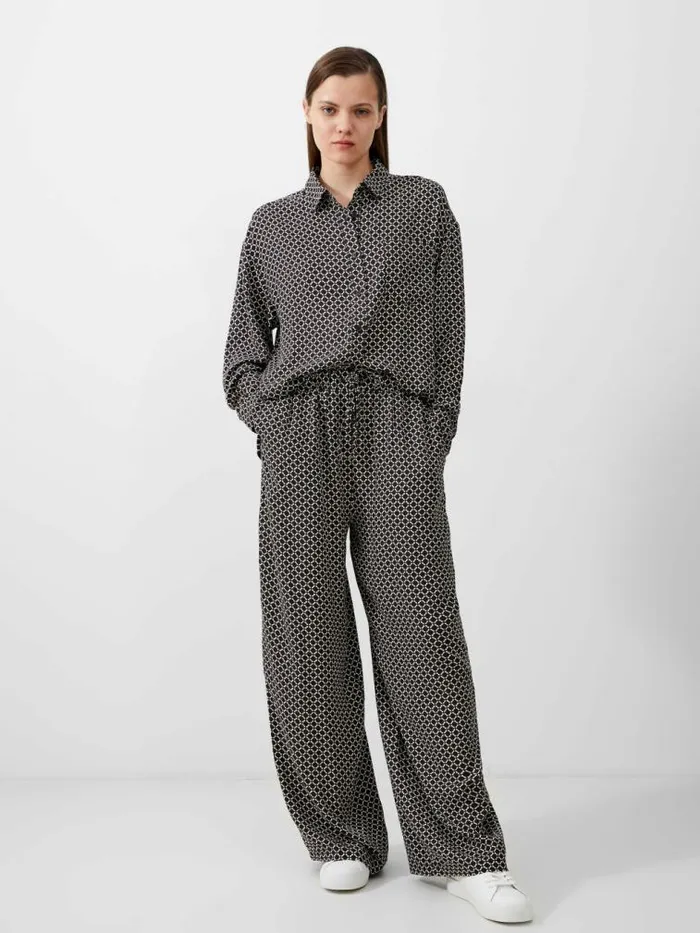 French Connection Geo ButtonDown Shirt Choc Torteclas Crea Women Tops