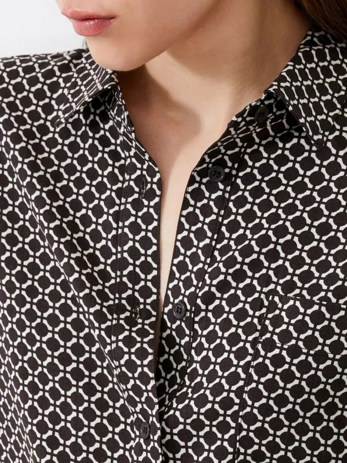 French Connection Geo ButtonDown Shirt Choc Torteclas Crea Women Tops