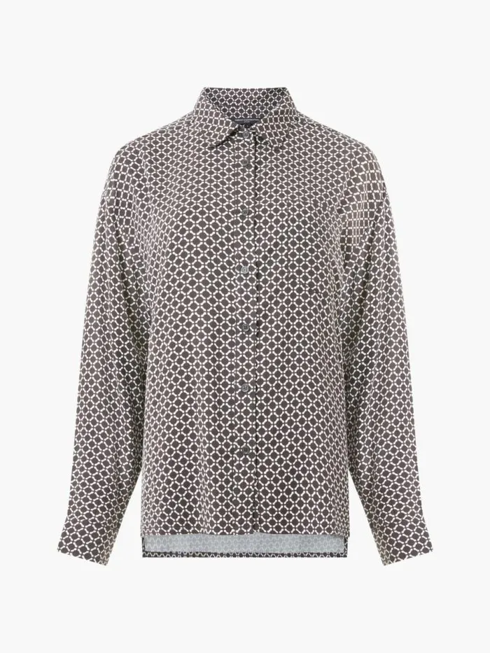 French Connection Geo ButtonDown Shirt Choc Torteclas Crea Women Tops