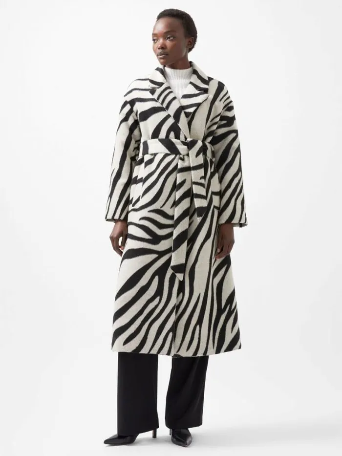 French Connection Grace Zebra Belted Coat Black White Women Coats and Jackets French Connection Grace Zebra Belted Coat Black White Women Coats and Jackets