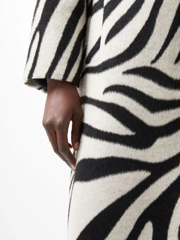 French Connection Grace Zebra Belted Coat Black White Women Coats and Jackets