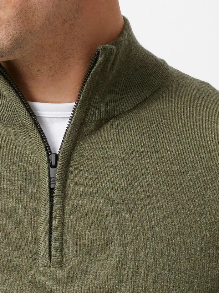 French Connection Half Zip Knitted Jumper Olive Green Men Knitwear