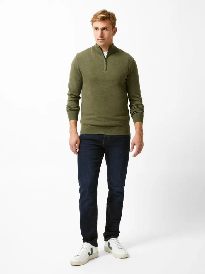 French Connection Half Zip Knitted Jumper Olive Green Men Knitwear