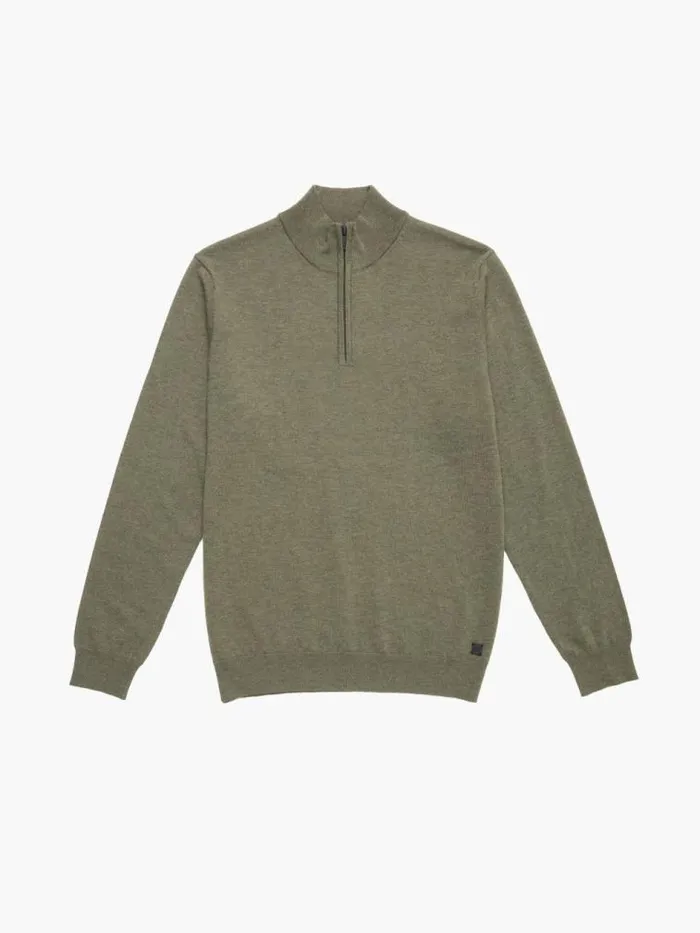 French Connection Half Zip Knitted Jumper Olive Green Men Knitwear