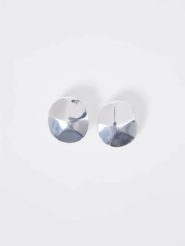 French Connection Hammered Circular Disc Stud Earrings Silver Women Jewellery