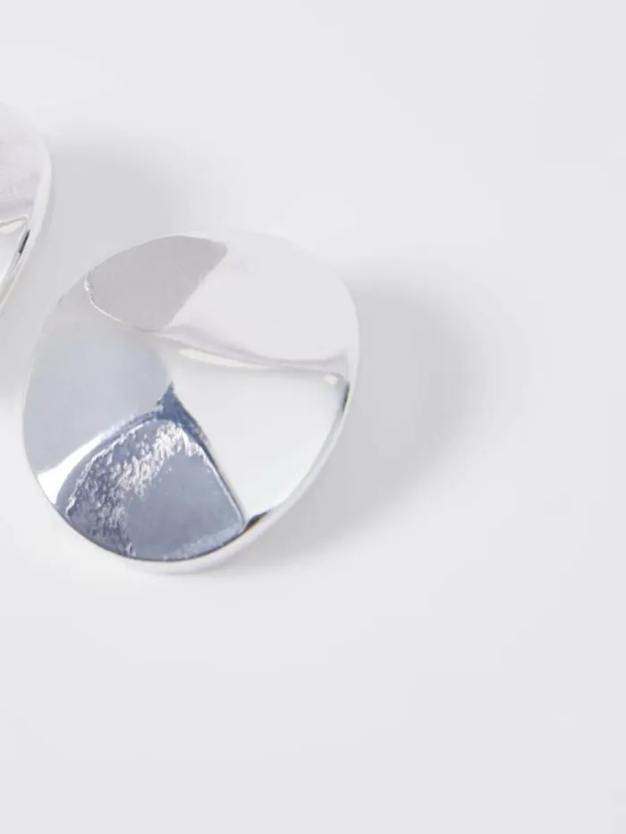 French Connection Hammered Circular Disc Stud Earrings Silver Women Jewellery