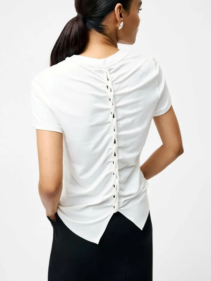 French Connection Justine Jersey Back Ruching TShirt Summer White Women Tops