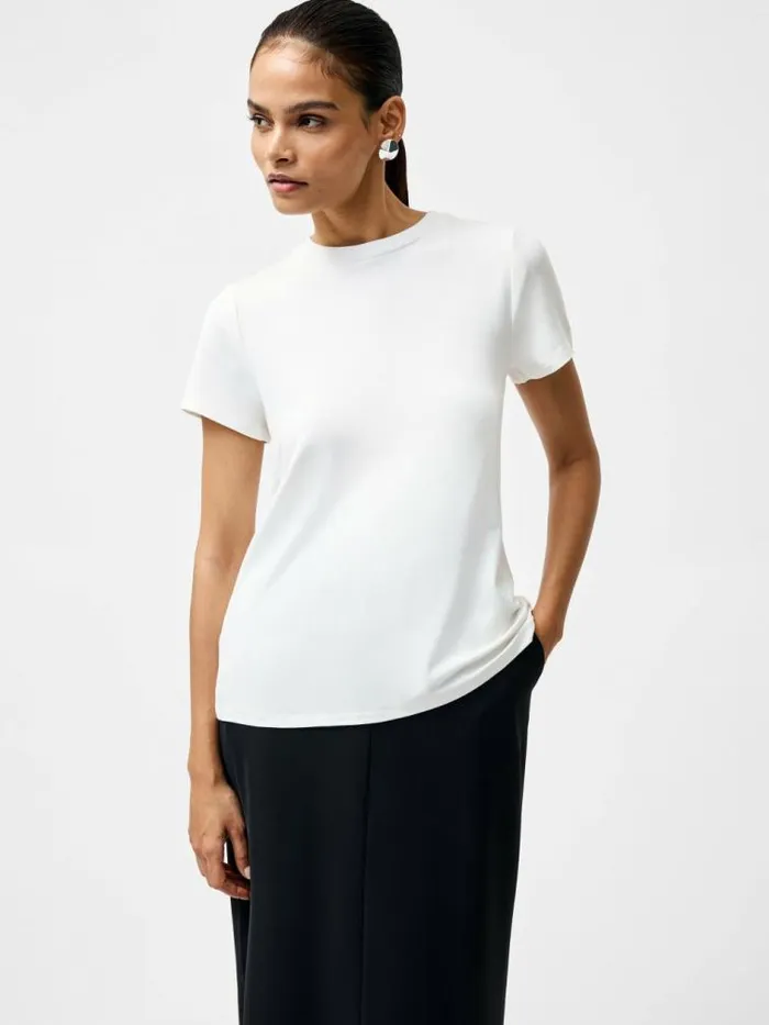 French Connection Justine Jersey Back Ruching TShirt Summer White Women Tops