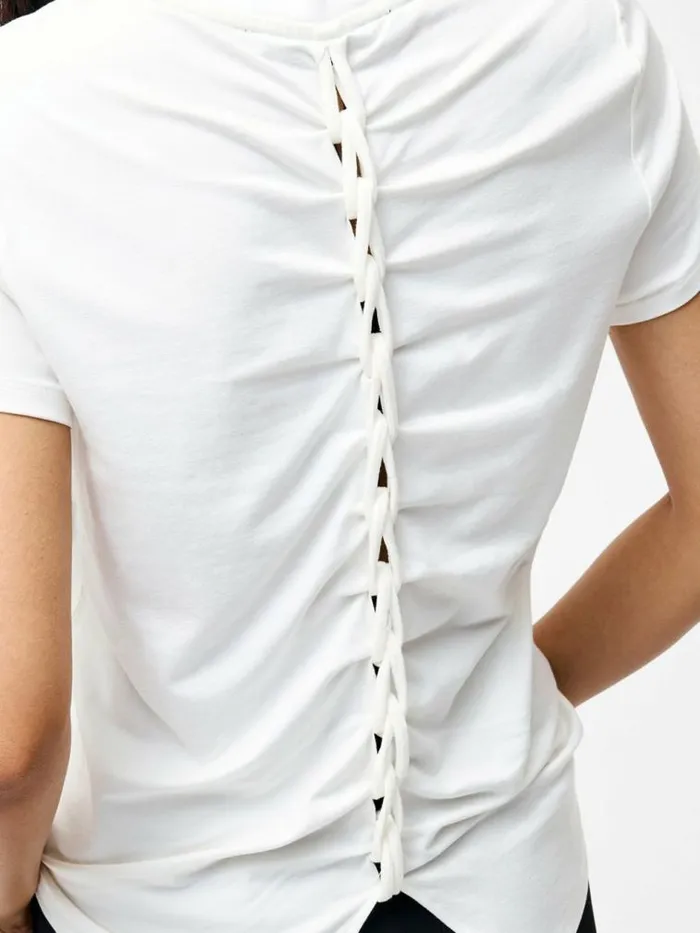 French Connection Justine Jersey Back Ruching TShirt Summer White Women Tops