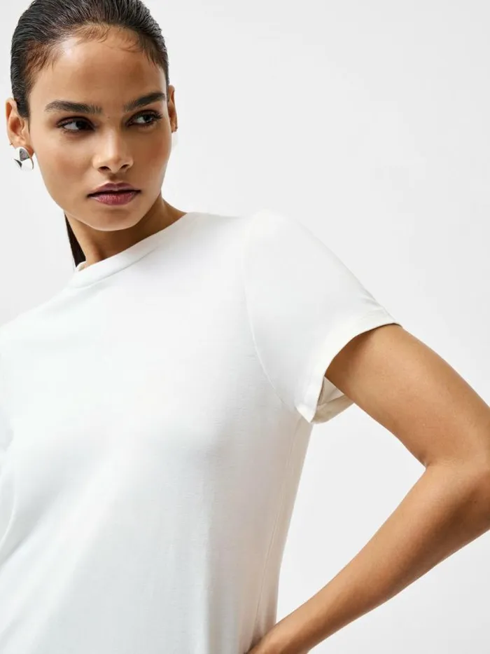 French Connection Justine Jersey Back Ruching TShirt Summer White Women Tops