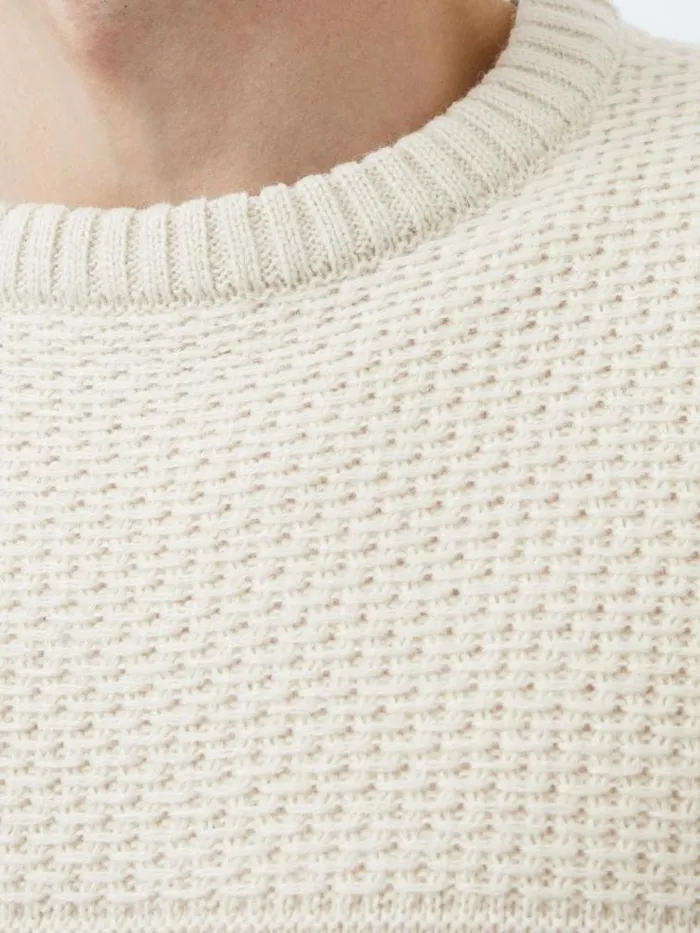 French Connection Link Stitch Crew Neck Jumper Sand Men Knitwear