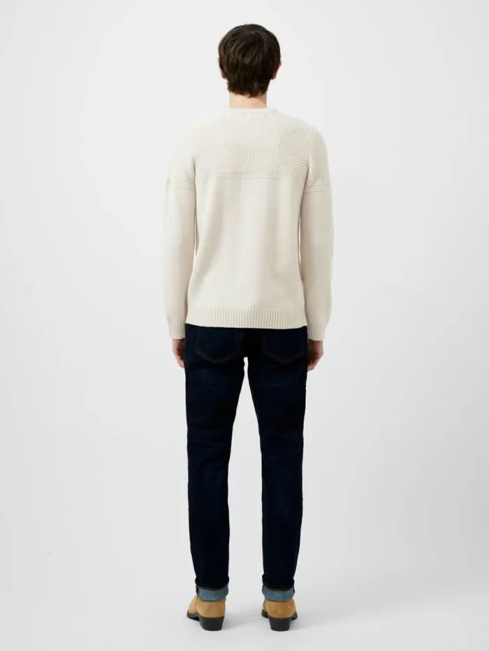 French Connection Link Stitch Crew Neck Jumper Sand Men Knitwear