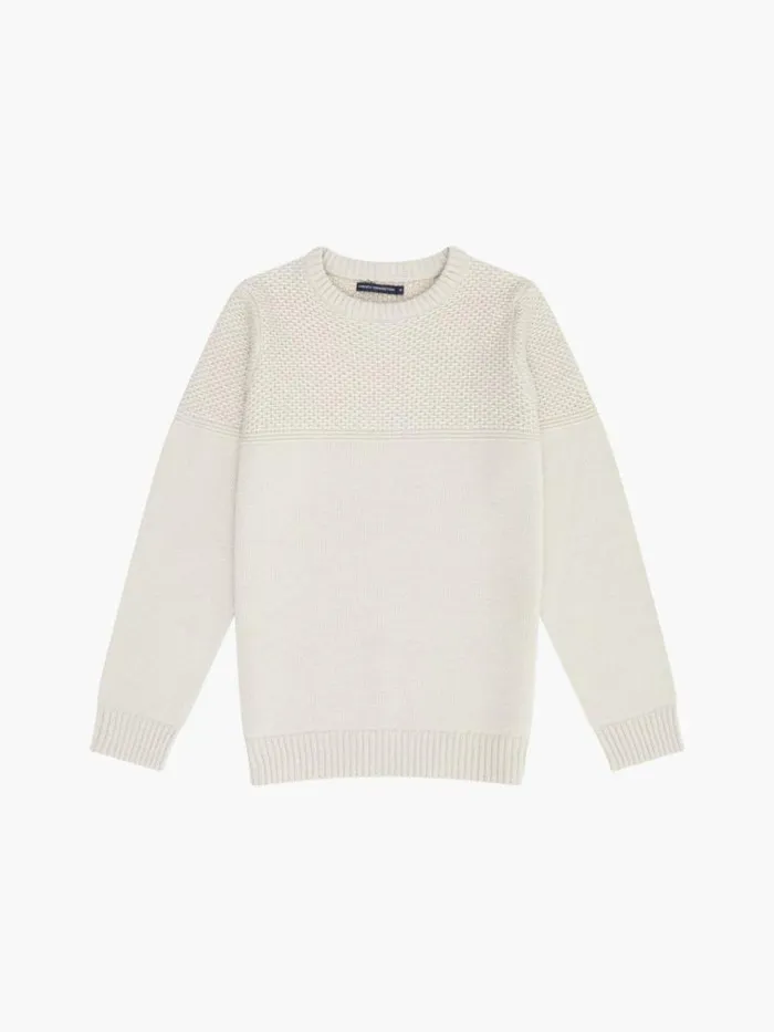 French Connection Link Stitch Crew Neck Jumper Sand Men Knitwear