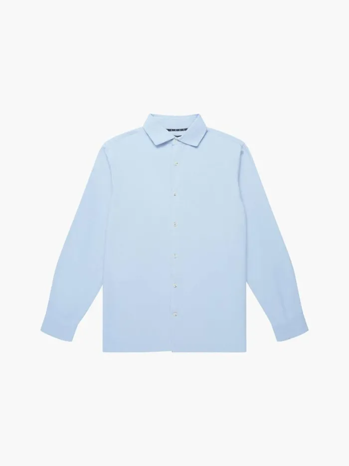 French Connection Long Sleeve Linen Blend Shirt Light Blue Men Shirts
