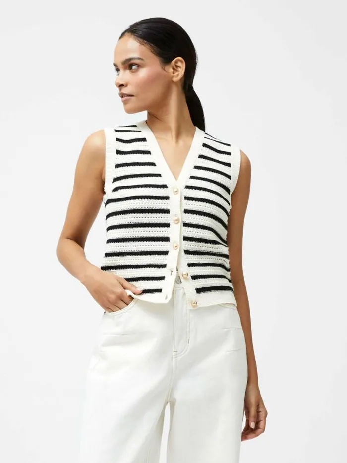 French Connection Lumi Mozart Stripe Knit Waistcoat Summer White Women Jumpers and Cardigans French Connection Lumi Mozart Stripe Knit Waistcoat Summer White Women Jumpers and Cardigans