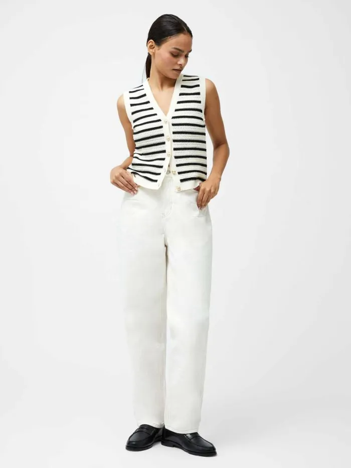 French Connection Lumi Mozart Stripe Knit Waistcoat Summer White Women Jumpers and Cardigans
