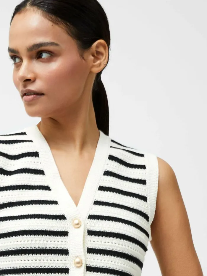 French Connection Lumi Mozart Stripe Knit Waistcoat Summer White Women Jumpers and Cardigans
