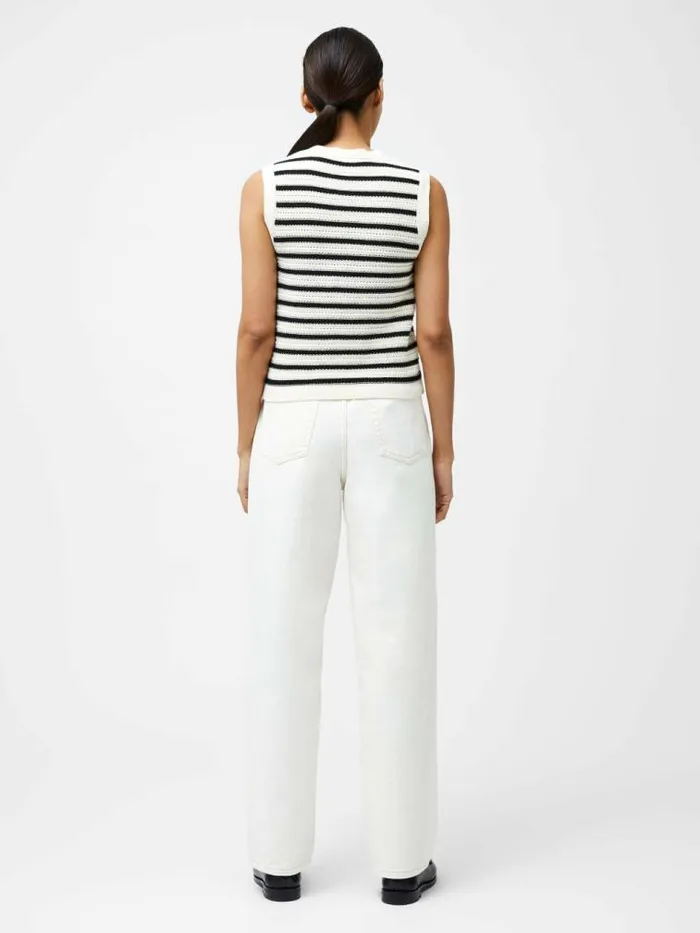 French Connection Lumi Mozart Stripe Knit Waistcoat Summer White Women Jumpers and Cardigans