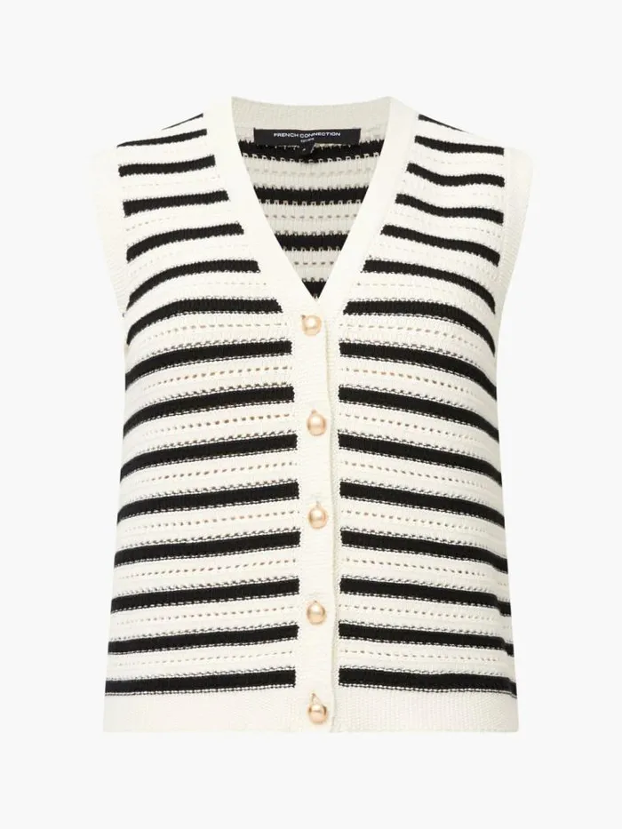 French Connection Lumi Mozart Stripe Knit Waistcoat Summer White Women Jumpers and Cardigans