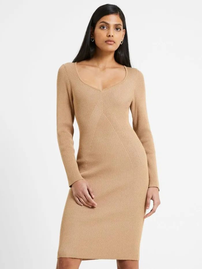 French Connection Mari Knit Dress Light Tobacco Brown Multi Women Dresses