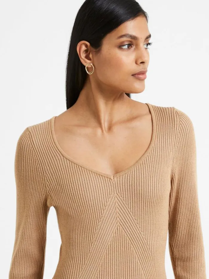 French Connection Mari Knit Dress Light Tobacco Brown Multi Women Dresses