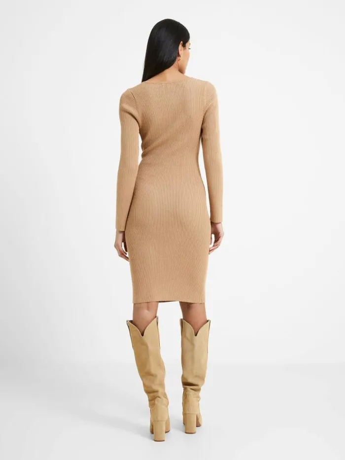French Connection Mari Knit Dress Light Tobacco Brown Multi Women Dresses