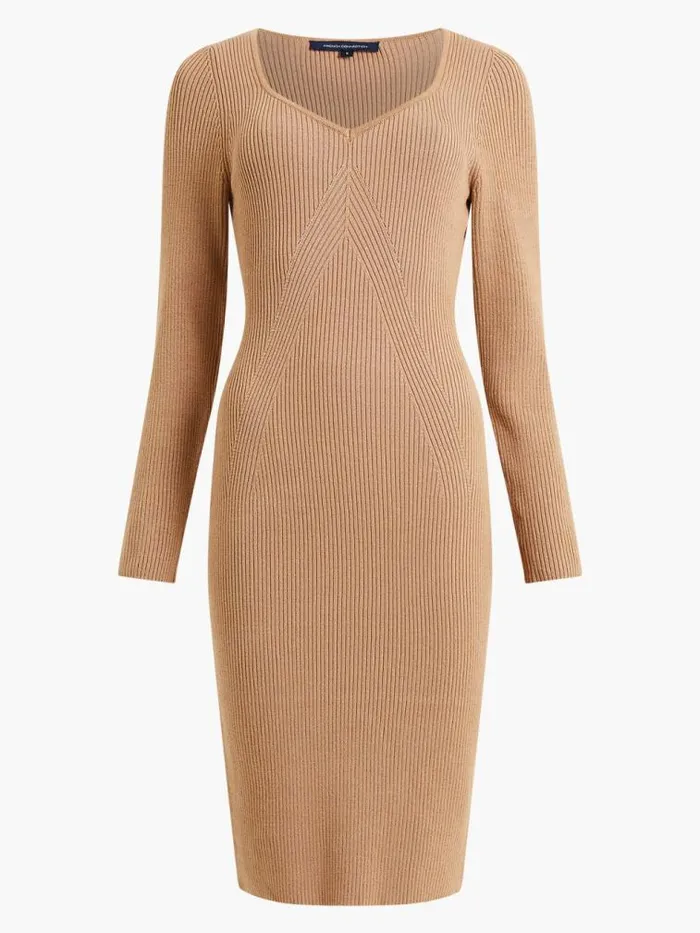 French Connection Mari Knit Dress Light Tobacco Brown Multi Women Dresses