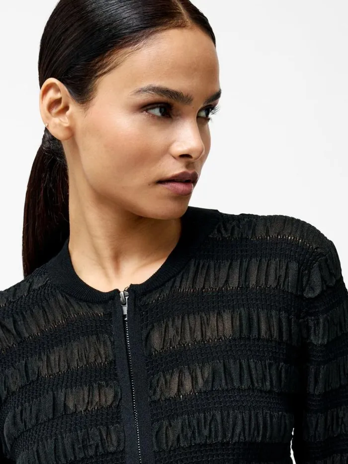 French Connection Melba Textured Long Sleeve Cardigan Black Women Jumpers and Cardigans
