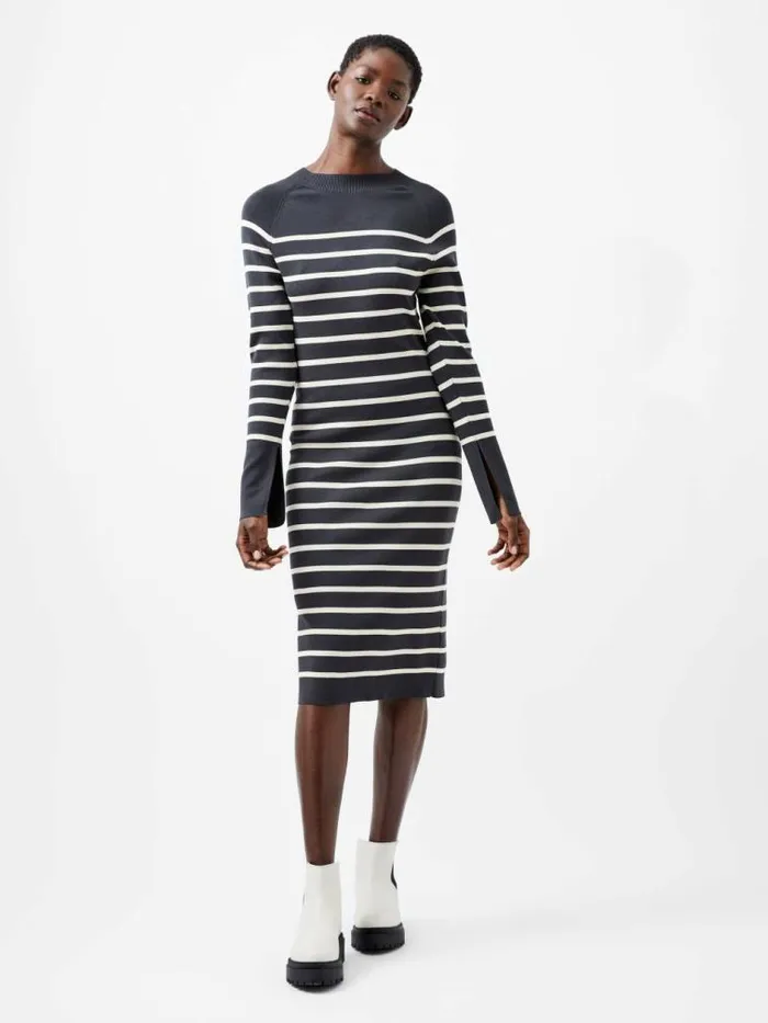 French Connection Milena Striped Knit Midi Dress Moonlesscream Women Dresses
