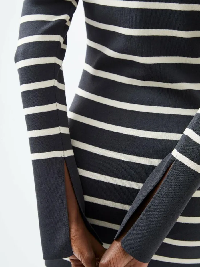 French Connection Milena Striped Knit Midi Dress Moonlesscream Women Dresses