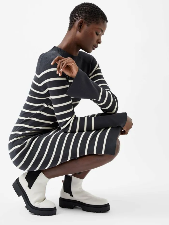 French Connection Milena Striped Knit Midi Dress Moonlesscream Women Dresses
