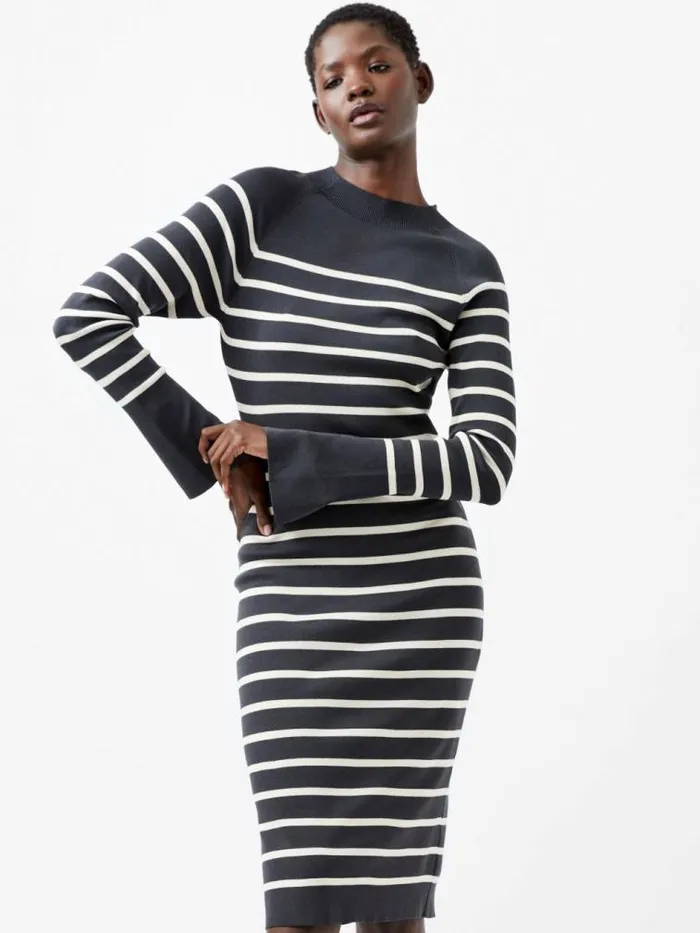 French Connection Milena Striped Knit Midi Dress Moonlesscream Women Dresses