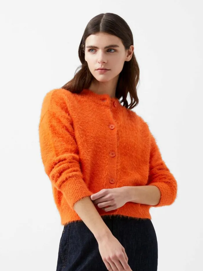 French Connection Molly Feather Long Sleeve Cardigan Coral Rose Women Jumpers and Cardigans French Connection Molly Feather Long Sleeve Cardigan Coral Rose Women Jumpers and Cardigans