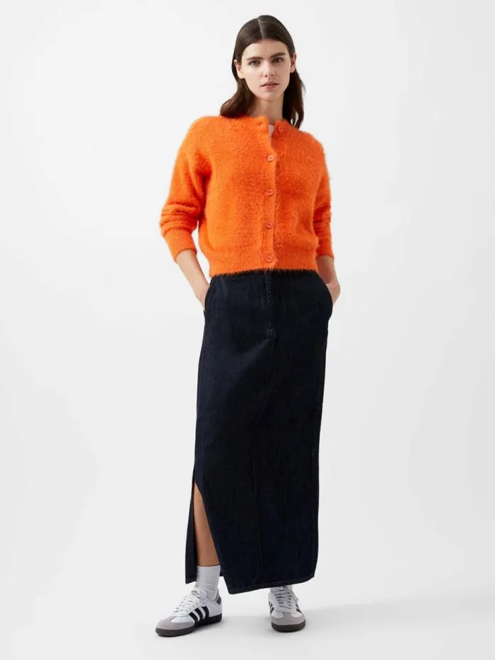 French Connection Molly Feather Long Sleeve Cardigan Coral Rose Women Jumpers and Cardigans