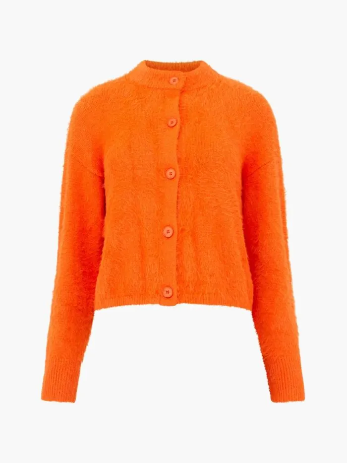 French Connection Molly Feather Long Sleeve Cardigan Coral Rose Women Jumpers and Cardigans