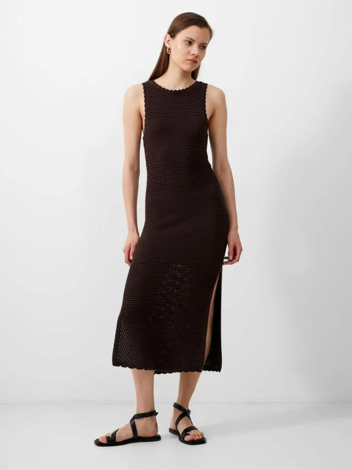 French Connection Momo Nellis Crochet Dress Chocolate Torte Women Dresses