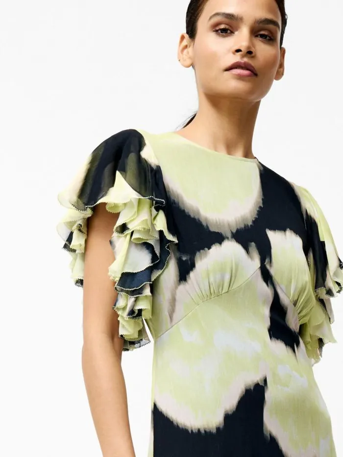 French Connection Natalie Emina Chiffon Maxi Dress Light Lime Green Multi Women Dresses