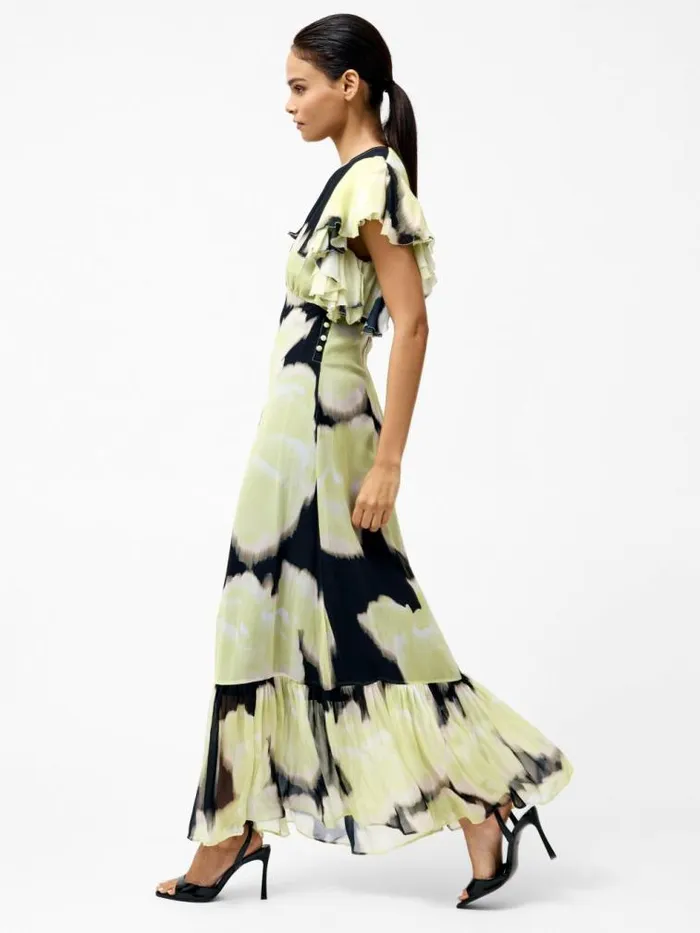 French Connection Natalie Emina Chiffon Maxi Dress Light Lime Green Multi Women Dresses