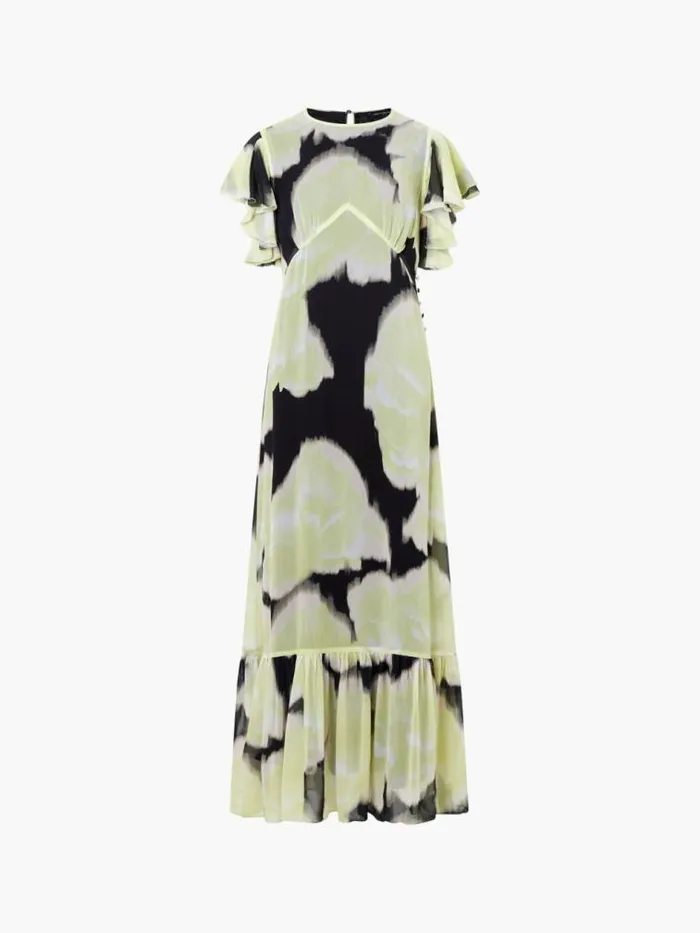 French Connection Natalie Emina Chiffon Maxi Dress Light Lime Green Multi Women Dresses