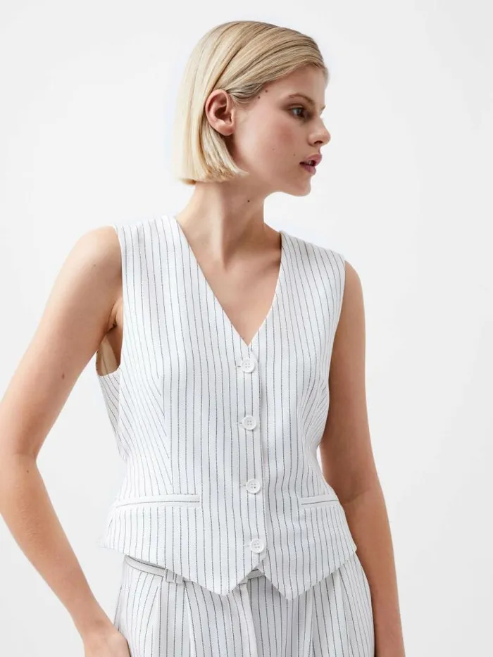 French Connection Pinstripe Cropped Waistcoat Whiteblack Women Coats and Jackets French Connection Pinstripe Cropped Waistcoat Whiteblack Women Coats and Jackets