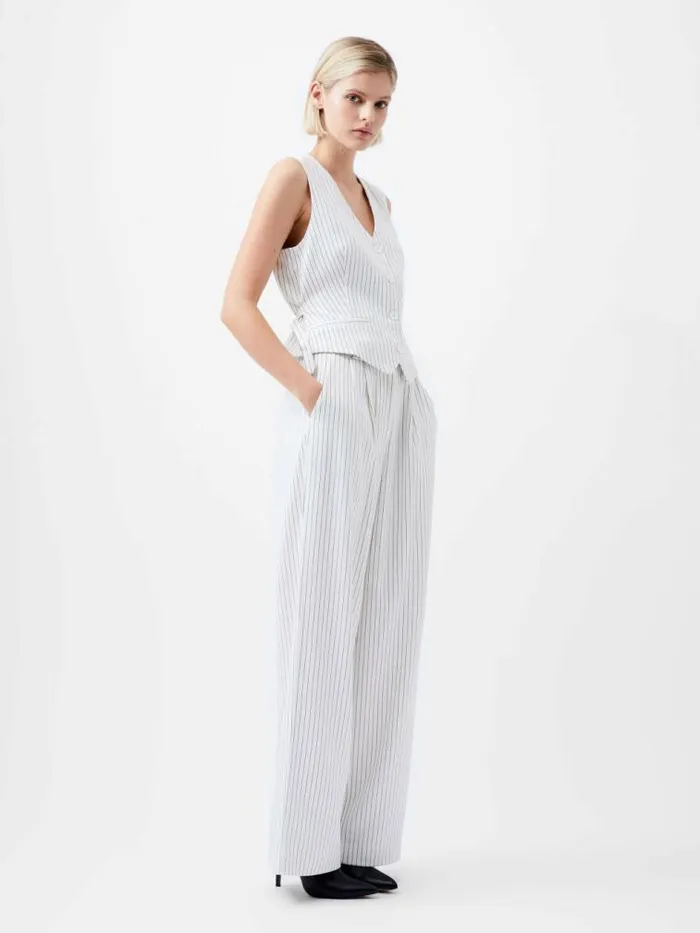 French Connection Pinstripe Cropped Waistcoat Whiteblack Women Coats and Jackets