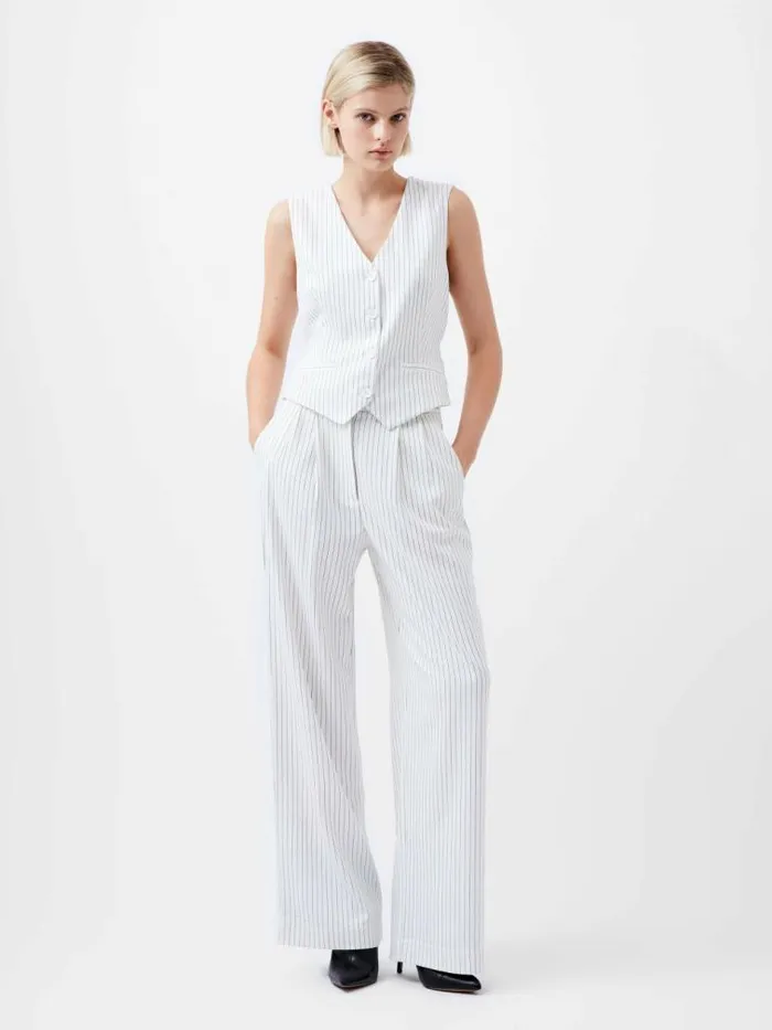 French Connection Pinstripe Cropped Waistcoat Whiteblack Women Coats and Jackets