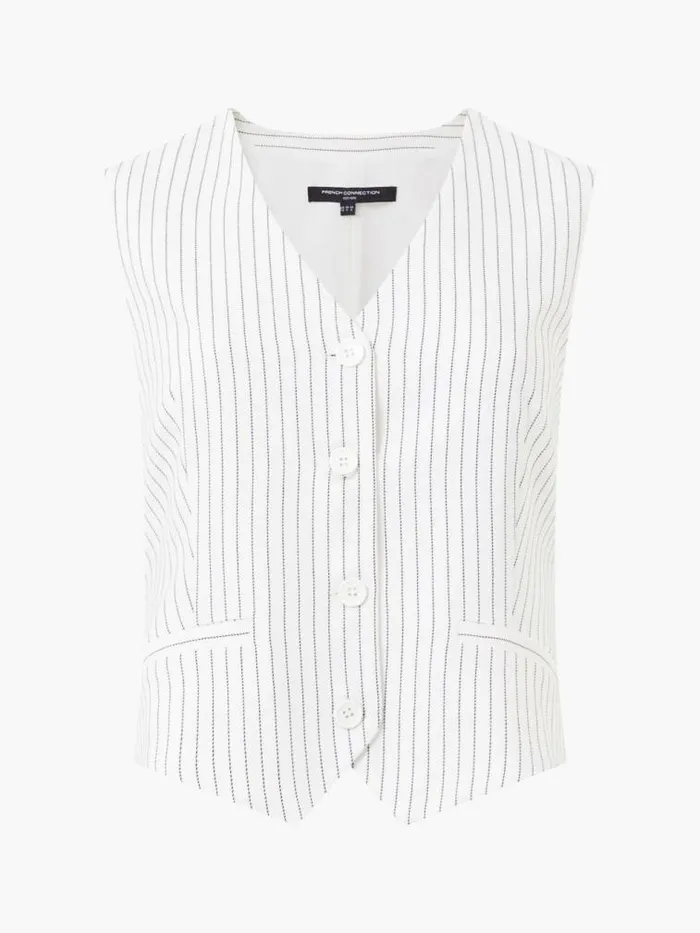 French Connection Pinstripe Cropped Waistcoat Whiteblack Women Coats and Jackets